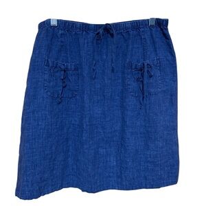 J Jill Linen Blue Denim Chambray Pull On Skirt with Tie Detail, Size Medium.